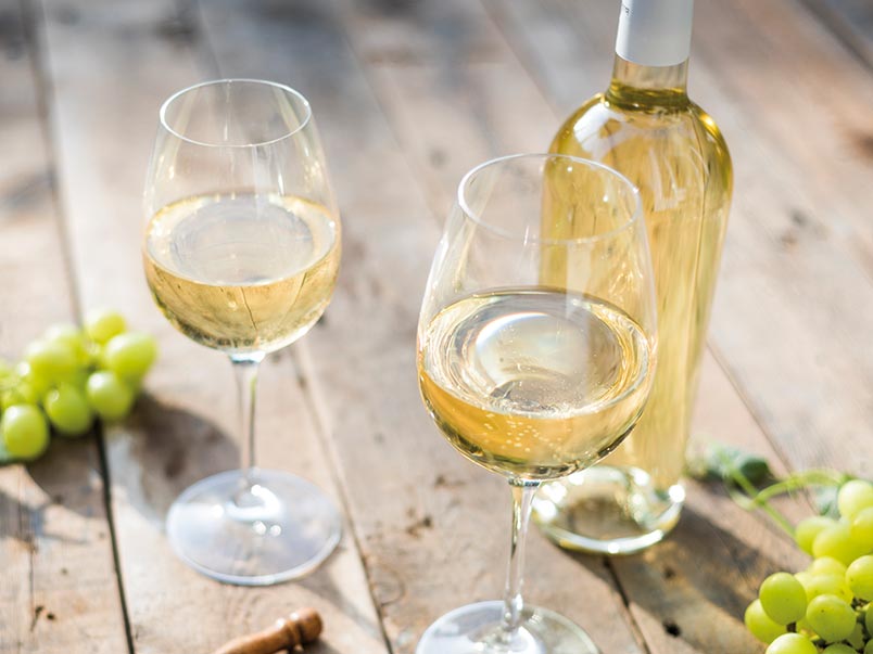 White wine in glasses